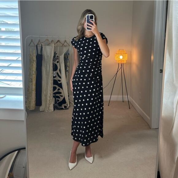 ABERCROMBIE & FITCH Cowl Drape Maxi Dress Black Polka Dot Sz L NWT $110 {DD47} - Picture 3 of 5